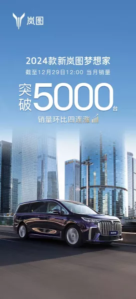 手游新车战报，岚图梦想家12月冲刺万辆大关，全新车型能否在竞技场上续写销量神话？